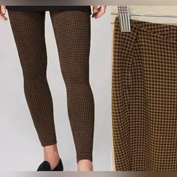 J JILL Women's Ponte High Rise Leggings Black/Acorn Checkered Stretchy Size S - Picture 1 of 11
